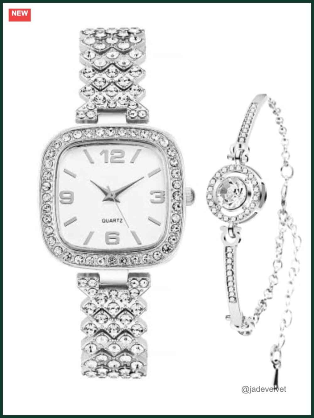 Square Diamond Quartz Watch Stainless Steel Bracelet Women's